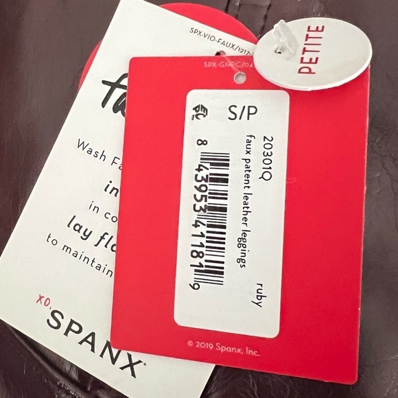 SPANX SPANXshape Faux Patent Leather Vegan Leggings Ruby Red Petite - Picture 15 of 16